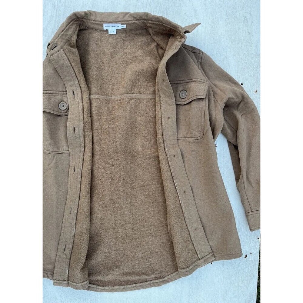 GSO235 Good American Cotton Fleece Shacket Shirt Jacket Size 1/2 - Picture 7 of 10